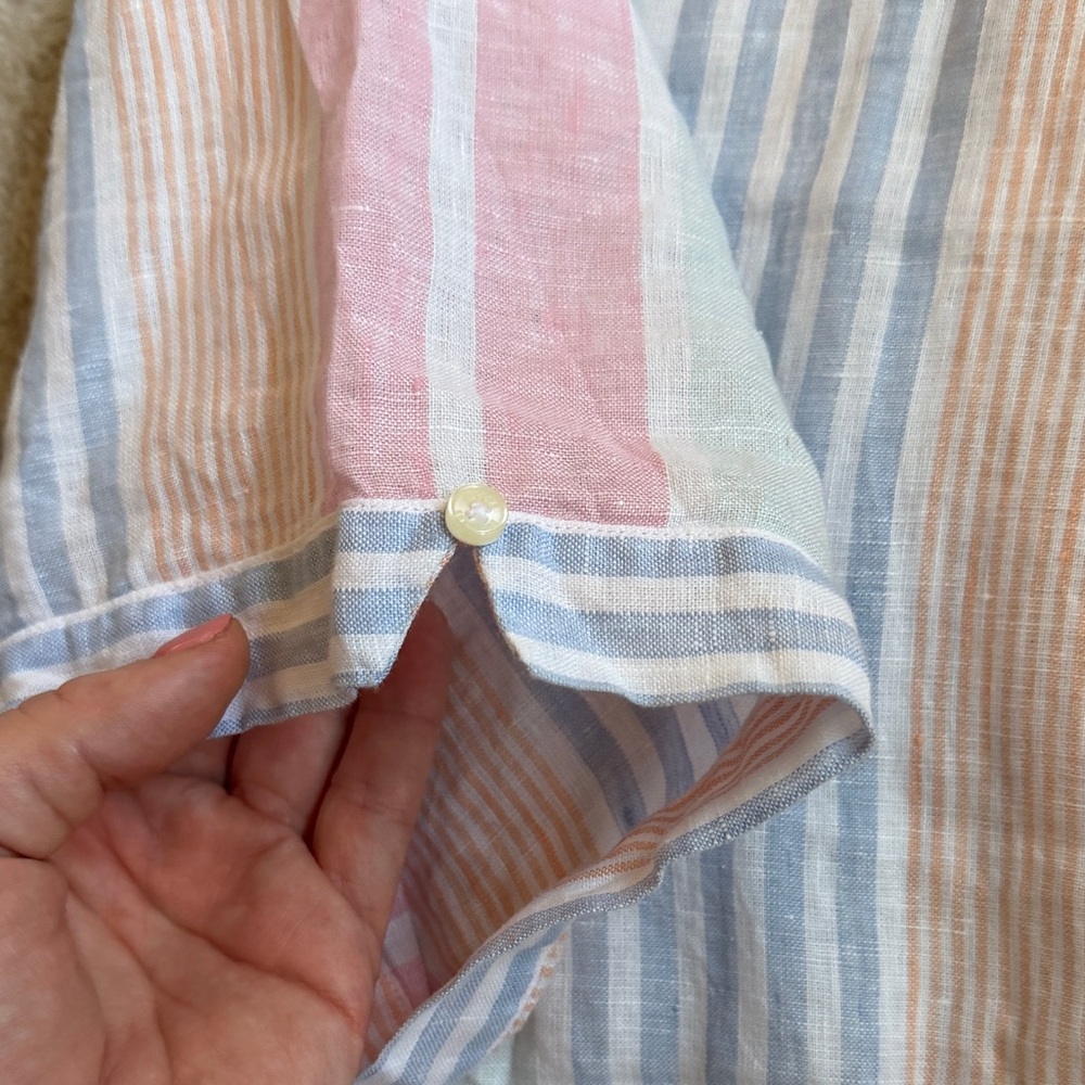 Brooks Brothers Linen Pink, Blue, and Cream Striped Shirt - Picture 8 of 11